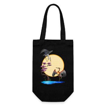 Hérons - Japon - Soleil - élégance - Sac à bouteille - noir - Devant