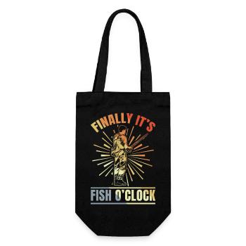 Endlich ist es Fisch Uhr - Geschenkbeutel für Flaschen - Schwarz - Vorne