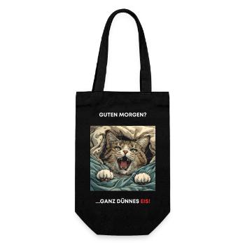 Katze Morgenmuffel Schlafshirt Schlafmütze - Geschenkbeutel für Flaschen - Schwarz - Vorne