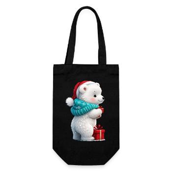 Cute little bear with Christmas hat and gift. - Gift Bag for Bottles - black - Front