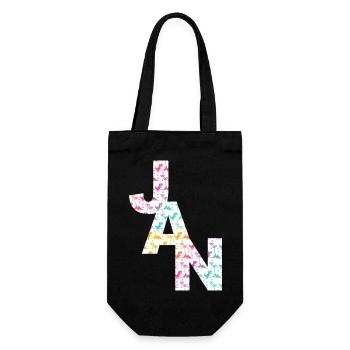 JAN - Schöner Jungen Name mit Dinosaurier - Geschenkbeutel für Flaschen - Schwarz - Vorne