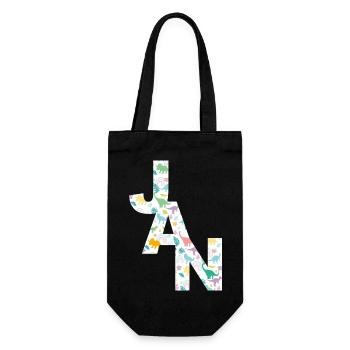 JAN - Beautiful boy name with dinosaur - Gift Bag for Bottles - black - Front