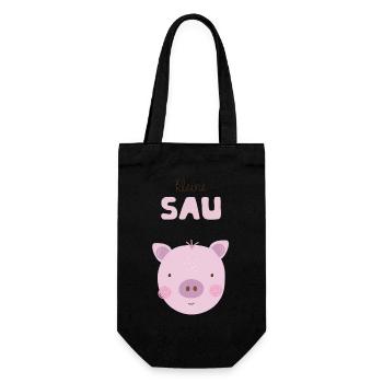 Kleine Sau rosa Schwein Kinder Kinderzimmer Deko - Geschenkbeutel für Flaschen - Schwarz - Vorne