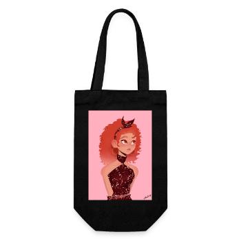 Illustration eines animierten Mädchens mit roten ✨ Haaren - Geschenkbeutel für Flaschen - Schwarz - Vorne