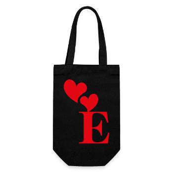 Buchstabe e rotes Herz - Geschenkbeutel für Flaschen - Schwarz - Vorne