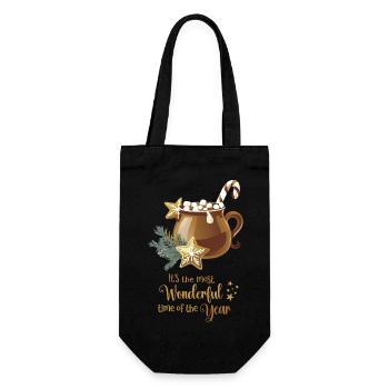 Hot Cacao, It's the most wonderful time, Gold - Geschenkbeutel für Flaschen - Schwarz - Vorne