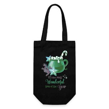 Hot Cacao, It's the most wonderful time, green - Geschenkbeutel für Flaschen - Schwarz - Vorne