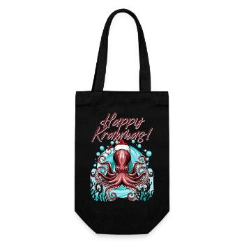 Frohe Krakmas! (Weihnachts-Oktopus) - Geschenkbeutel für Flaschen - Schwarz - Vorne