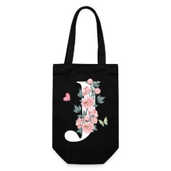 Letter j Pink Flowers - Gift Bag for Bottles - black - Front