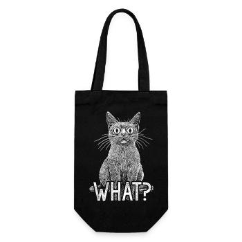 Katze Was Lustige Weiße Katze mit intensivem Horrorblick - Geschenkbeutel für Flaschen - Schwarz - Vorne