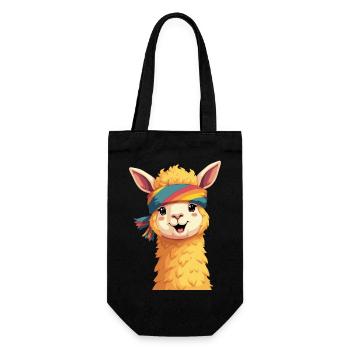 Alpaga souriant – Mignon et moelleux - Sac à bouteille - noir - Devant