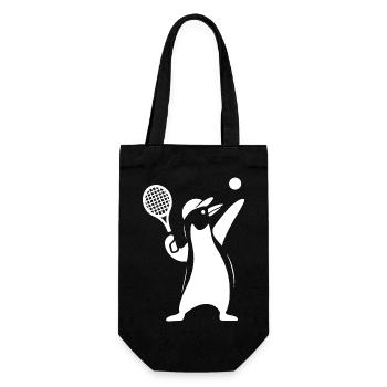 Minimalistischer Pinguin Tennisspieler Aufschlag - Geschenkbeutel für Flaschen - Schwarz - Vorne
