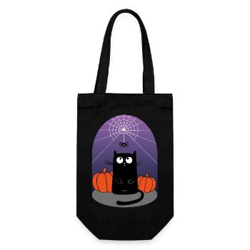 Halloween Cat, Spider and Pumpkins - Gift Bag for Bottles - black - Front