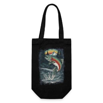 Jumping rainbow trout – retro angler motif - Gift Bag for Bottles - black - Front