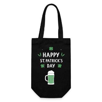 St. Patrick's Day Bier & Kleeblatt - Geschenkbeutel für Flaschen - Schwarz - Vorne