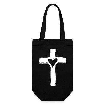 White cross with a heart inside - Gift Bag for Bottles - black - Front