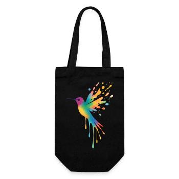 Watercolor Hummingbird: Multicolored Bird Splash - Gift Bag for Bottles - black - Front