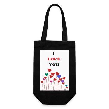 ICH LIEBE DICH. PAAR. GERADE VERHEIRATET. Junggesellinnenabschied - Geschenkbeutel für Flaschen - Schwarz - Vorne