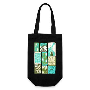 Farbenfrohes botanisches Mosaik - Geschenkbeutel für Flaschen - Schwarz - Vorne