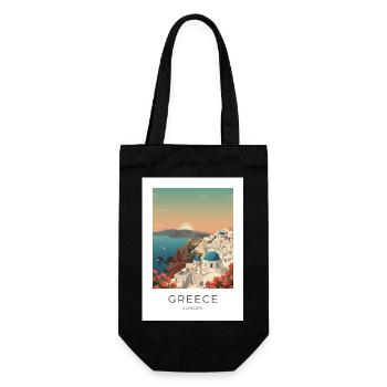 Santorini Sonnenuntergang Küstenblick - Geschenkbeutel für Flaschen - Schwarz - Vorne