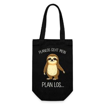 Planlos geht mein Plan los – Faultier - Geschenkbeutel für Flaschen - Schwarz - Vorne