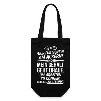 Nur für Benzin ackern Gehalt drauf - Geschenkbeutel für Flaschen - Schwarz - Vorne