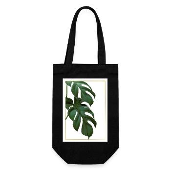 Monstera Tropical Leaves in Gold Frame - Gift Bag for Bottles - black - Front
