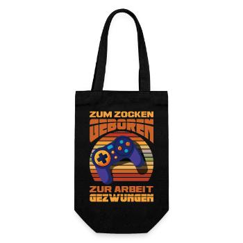 Zum Zocken Geboren Zur Arbeit Gezwungen Retro - Geschenkbeutel für Flaschen - Schwarz - Vorne