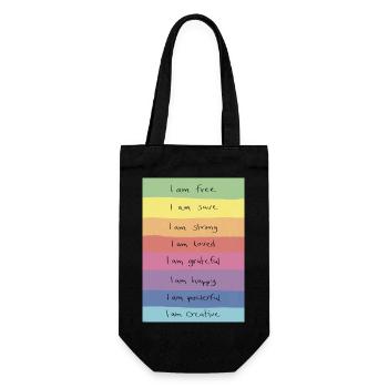 Regenbogen Affirmationen Shirt - Geschenkbeutel für Flaschen - Schwarz - Vorne