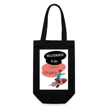 Willkommen 5.Klasse Raketenstart - Geschenkbeutel für Flaschen - Schwarz - Vorne