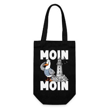 Moin Moin Norden - Maritimes Norddeutsch Design - Geschenkbeutel für Flaschen - Schwarz - Vorne