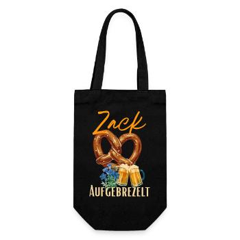 Aufgebrezelt  - Geschenkbeutel für Flaschen - Schwarz - Vorne