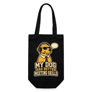 Hund mit Headset – lustiger Meeting Spruch - Geschenkbeutel für Flaschen - Schwarz - Vorne
