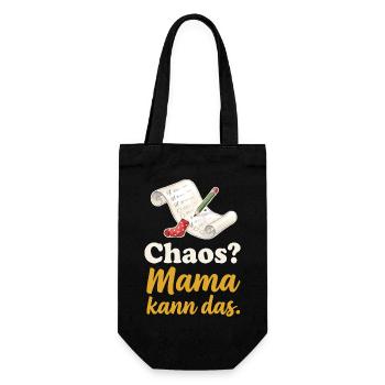 Chaos? Mama kann das. – Liste, Stift und Socke - Geschenkbeutel für Flaschen - Schwarz - Vorne