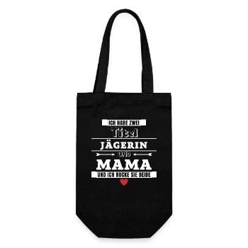 Ich habe zwei Titel Jägerin und Mama - Geschenkbeutel für Flaschen - Schwarz - Vorne