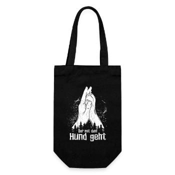Der mit dem Hund geht - Hand + Hundepfote - Geschenkbeutel für Flaschen - Schwarz - Vorne