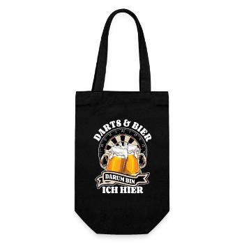 Darts & Bier - darum bin ich hier - Spruch - Geschenkbeutel für Flaschen - Schwarz - Vorne