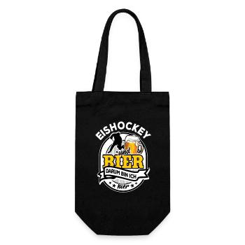 Eishockey & Bier - darum bin ich hier - Geschenkbeutel für Flaschen - Schwarz - Vorne