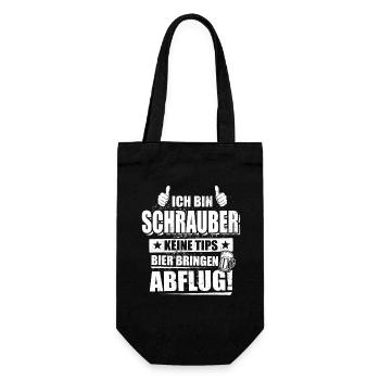 Ich bin Schrauber, keine Tips, Bier bringen Abflug - Geschenkbeutel für Flaschen - Schwarz - Vorne