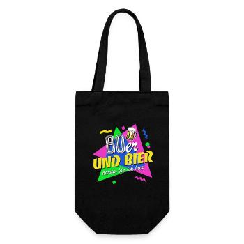 80er und Bier darum bin ich hier - 80er Jahre - Geschenkbeutel für Flaschen - Schwarz - Vorne