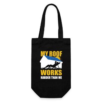 My roof works harder than me - Photovoltaik, Solar - Geschenkbeutel für Flaschen - Schwarz - Vorne
