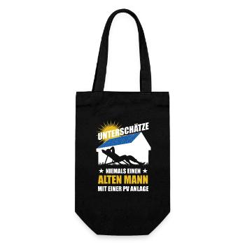 Unterschätze nie einen alten Mann mit PV Anlage - Geschenkbeutel für Flaschen - Schwarz - Vorne