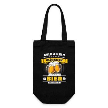 Geld allein macht nicht glücklich - aber Bier - Geschenkbeutel für Flaschen - Schwarz - Vorne