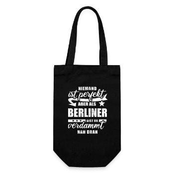 Niemand ist perfekt - Berliner - Spruch - Geschenkbeutel für Flaschen - Schwarz - Vorne