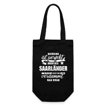 Niemand ist perfekt - Saarländer - Spruch - Geschenkbeutel für Flaschen - Schwarz - Vorne