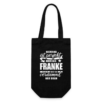 Niemand ist perfekt - Franke - Spruch - Geschenkbeutel für Flaschen - Schwarz - Vorne