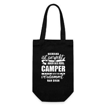 Niemand ist perfekt - Camper - Camping - Spruch - Geschenkbeutel für Flaschen - Schwarz - Vorne