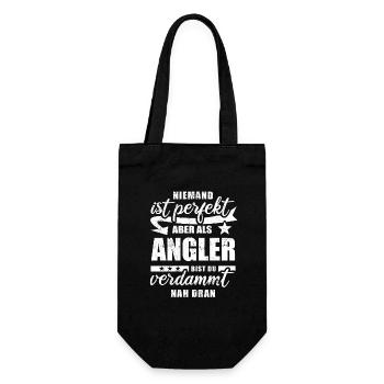 Niemand ist perfekt - Angler - Spruch - Geschenkbeutel für Flaschen - Schwarz - Vorne