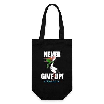Frosch und Storch - Never give up - Geschenkbeutel für Flaschen - Schwarz - Vorne