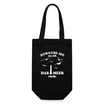 Zuhause ist wo ich das Meer rieche, Nordsee, Möwe - Geschenkbeutel für Flaschen - Schwarz - Vorne